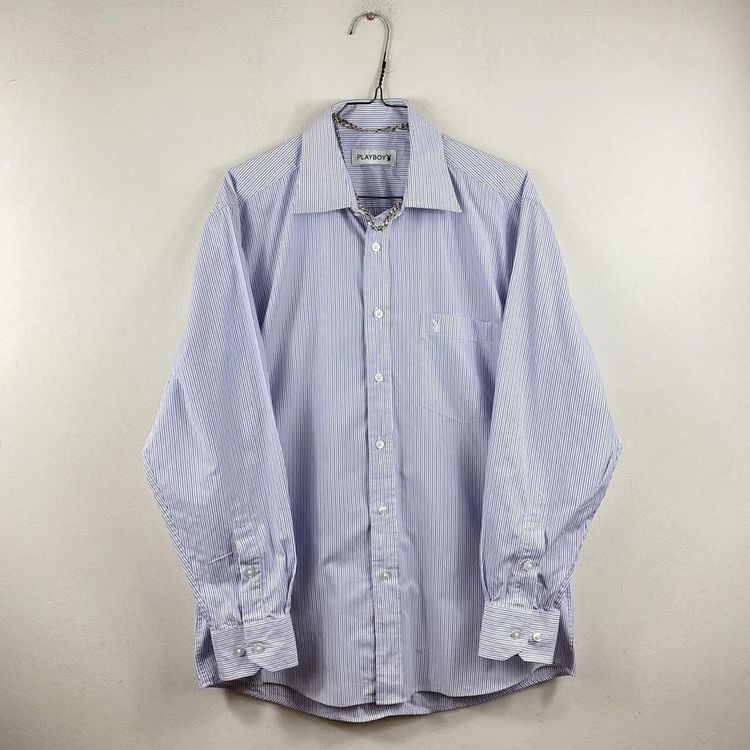 Purple and White Striped Playboy Shirt 2