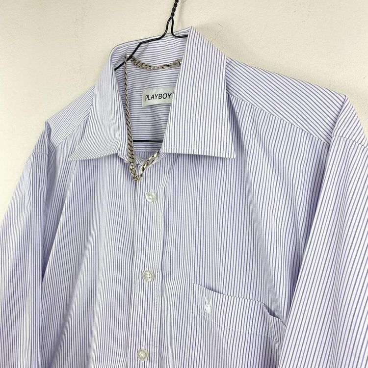 Purple and White Striped Playboy Shirt 3