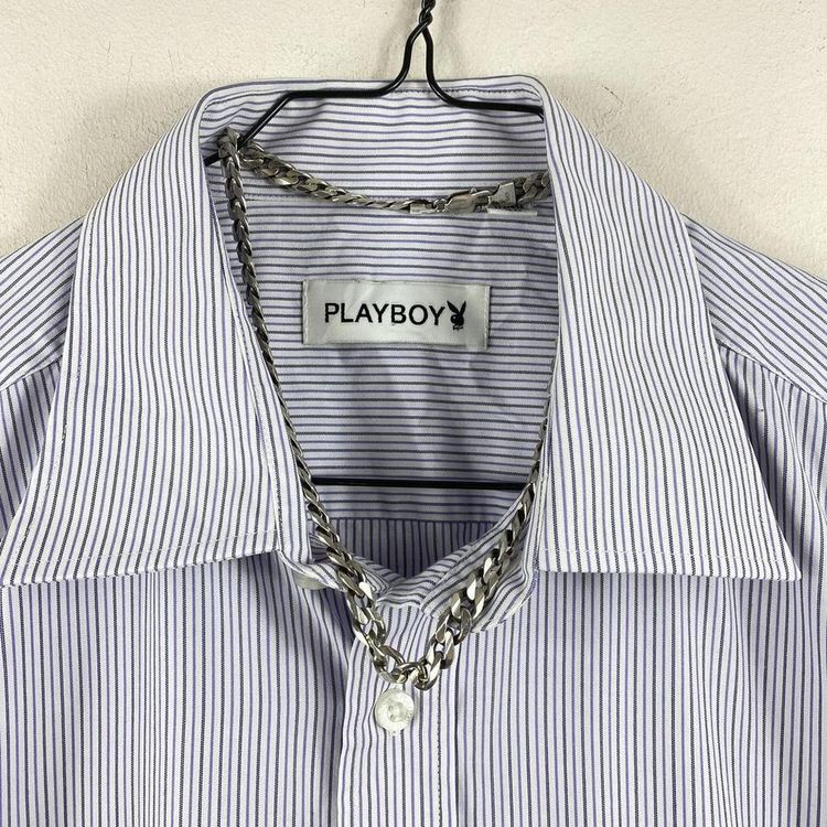 Purple and White Striped Playboy Shirt 4