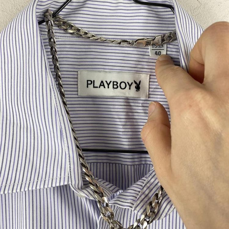 Purple and White Striped Playboy Shirt 5