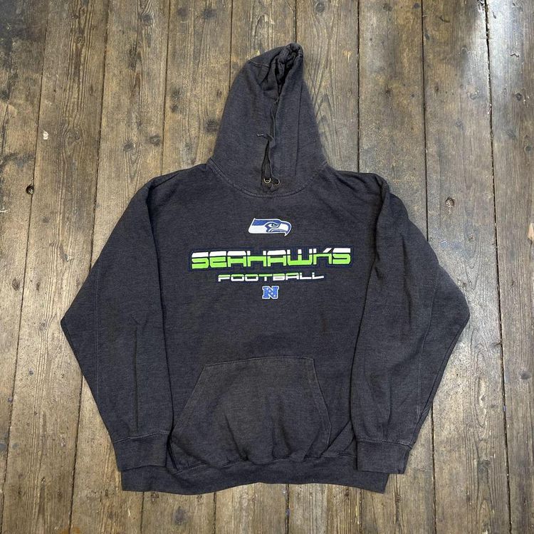 NFL Hoodie SeaHawks Football Sports Sweatshirt, Grey, Mens Large