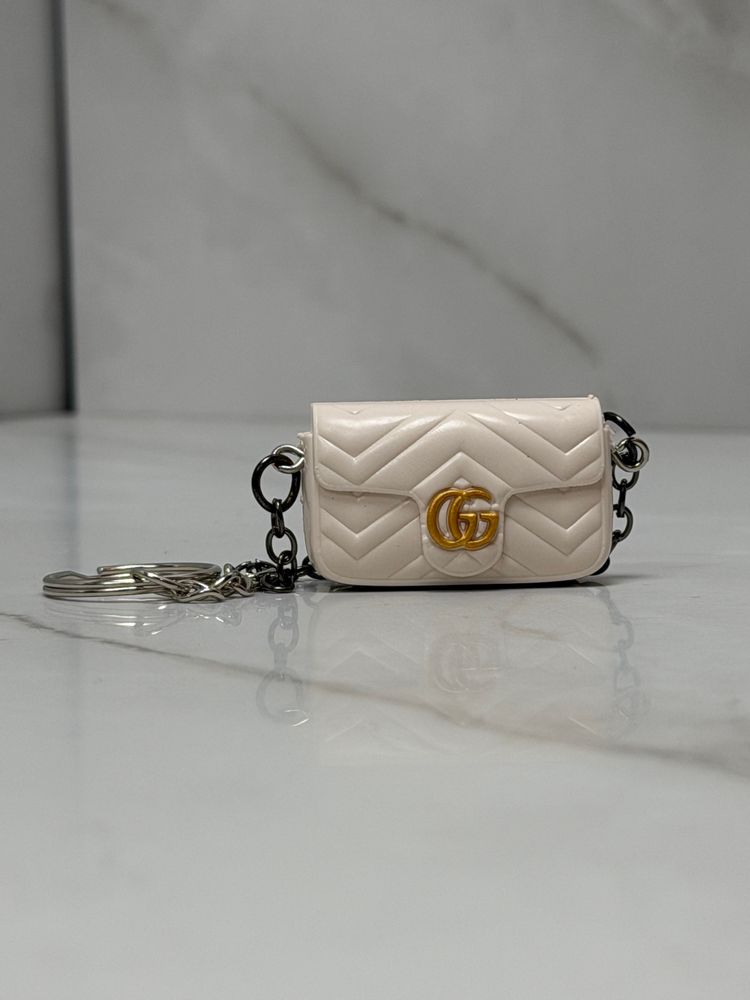 Custom made Gucci white Quilted Bag key ring With Chain And Keyring