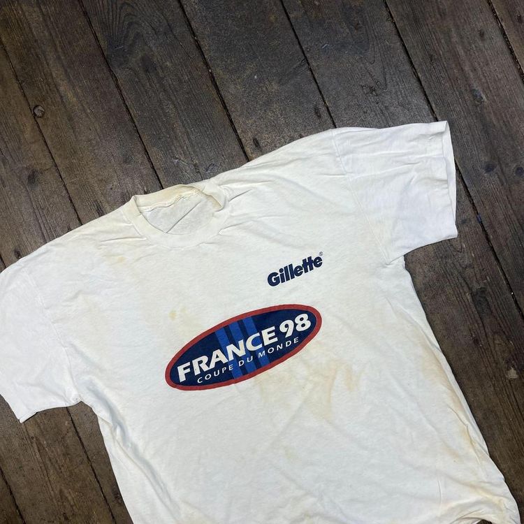 France 98 Graphic T-Shirt Vintage 90s Single Stitch Tee, White Mens Large image 3