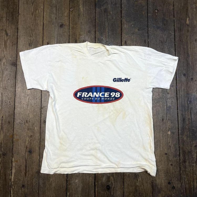 France 98 Graphic T-Shirt Vintage 90s Single Stitch Tee, White Mens Large image 1