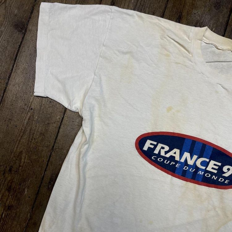 France 98 Graphic T-Shirt Vintage 90s Single Stitch Tee, White Mens Large image 5