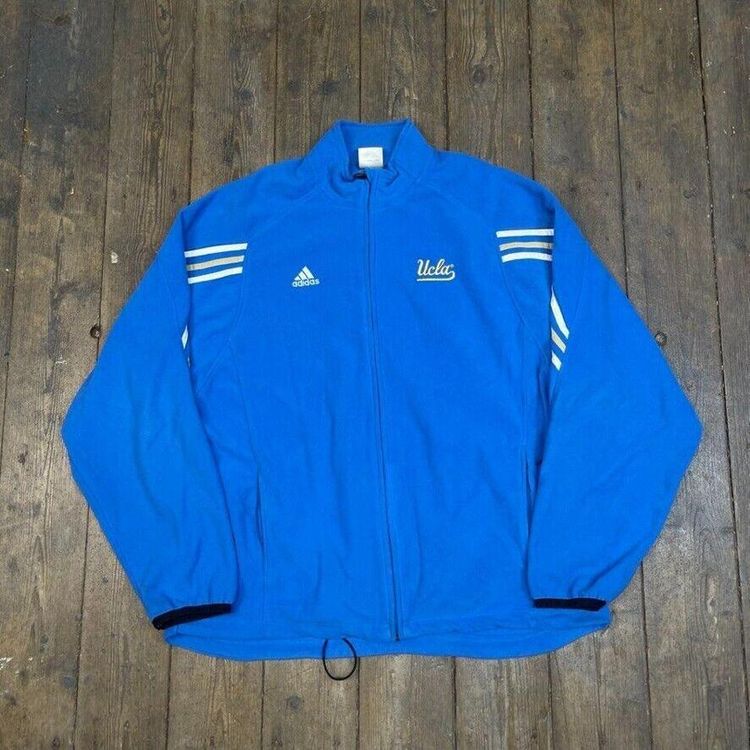 Adidas Fleece Jacket Y2K UCLA Vintage Full Zip Sports Jumper, Blue, Mens 2XL