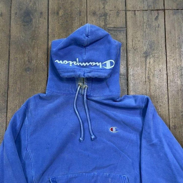 Champion Reverse Weave Hoodie Pull Over Sports Sweatshirt, Blue, Mens Small 2