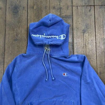 Champion Reverse Weave Hoodie Pull Over Sports Sweatshirt, Blue, Mens Small 2