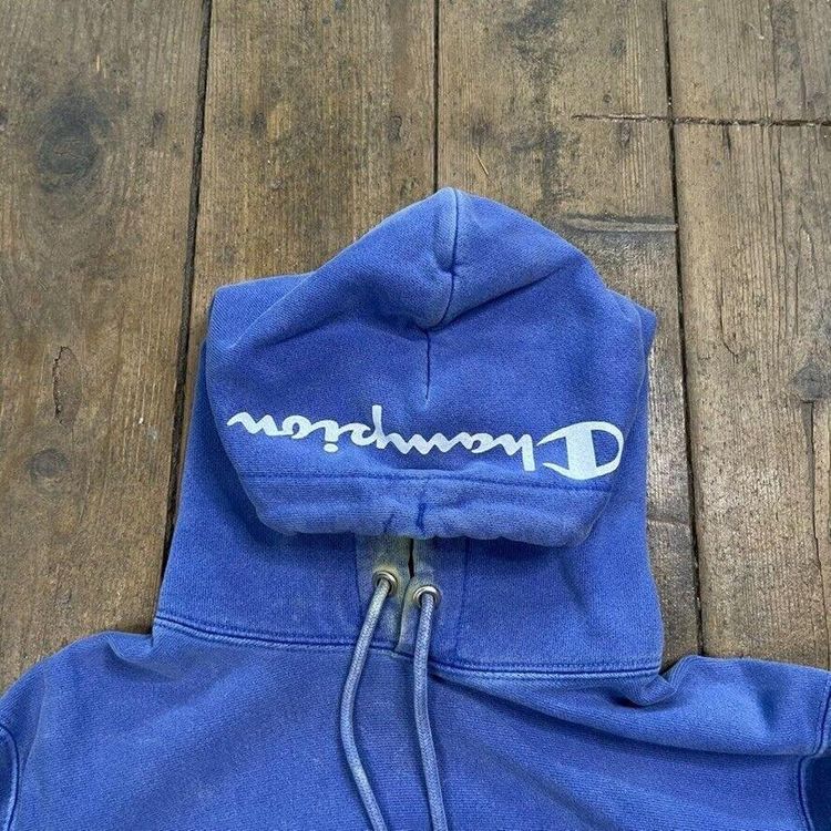 Champion Reverse Weave Hoodie Pull Over Sports Sweatshirt, Blue, Mens Small 5