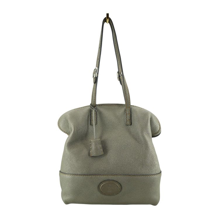 Borsa a tracolla Fendi Selleria 2Bag in pelle Cuoio Romano grigia