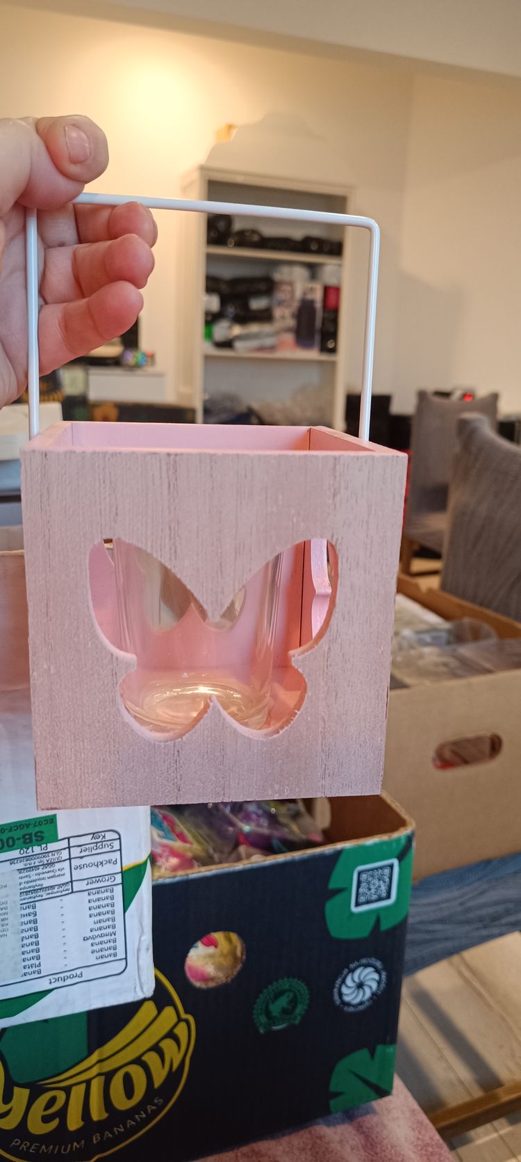 Pink Wooden Lantern With Butterfly Cutout image 1