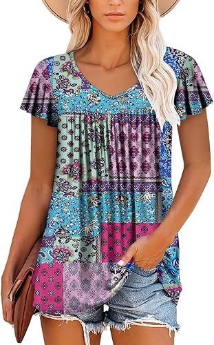 Patchwork Print Short Sleeve Blouse