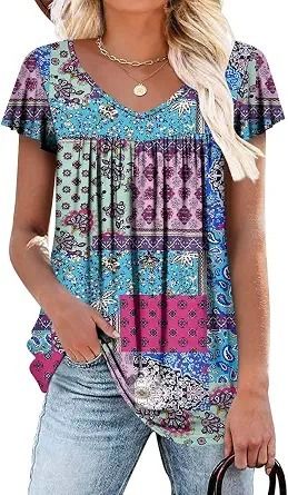 Patchwork Print Short Sleeve Blouse image 4