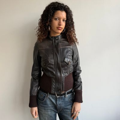 Brown leather buckle jacket - Size S