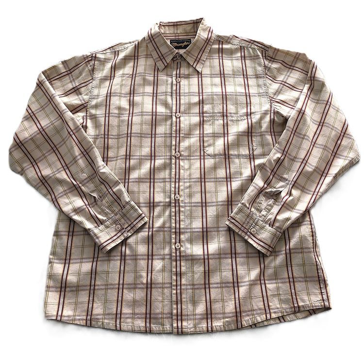 Wrangler Mens Shirt L Beige Check Cotton Long Sleeve Button Down Pocket Logo VGC