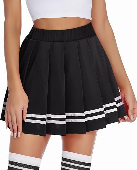 Black Pleated Skirt With White Stripes