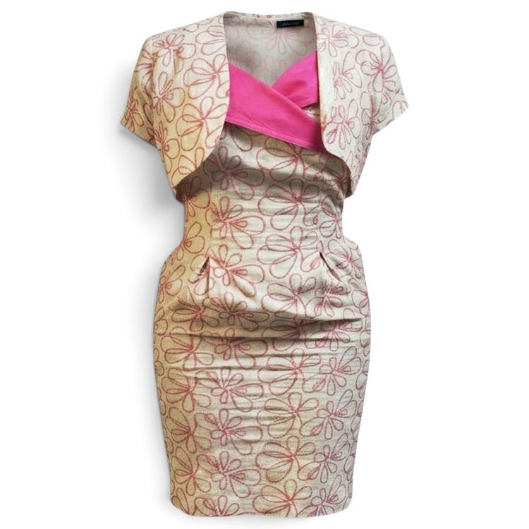 Vintage Miss Dior Dress and Bolero Set, 100% Linen, Floral Embroidery, Fuchsia image 1