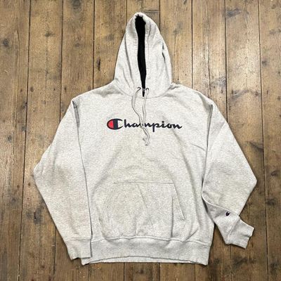 Champion Hoodie Spell Out Y2K Vintage Sports Sweatshirt, Grey, Mens XL 1