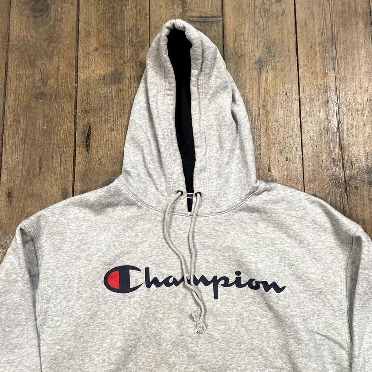 Champion Hoodie Spell Out Y2K Vintage Sports Sweatshirt, Grey, Mens XL 2