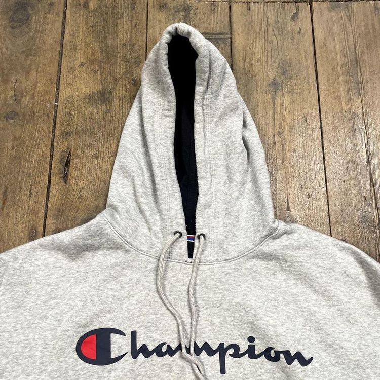 Champion Hoodie Spell Out Y2K Vintage Sports Sweatshirt, Grey, Mens XL 6