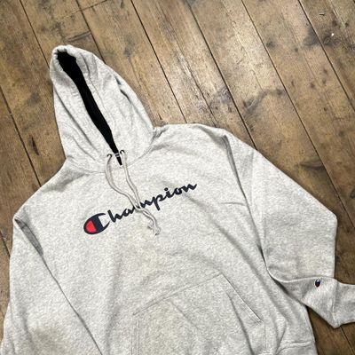 Champion Hoodie Spell Out Y2K Vintage Sports Sweatshirt, Grey, Mens XL 3