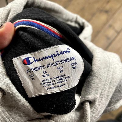Champion Hoodie Spell Out Y2K Vintage Sports Sweatshirt, Grey, Mens XL 8