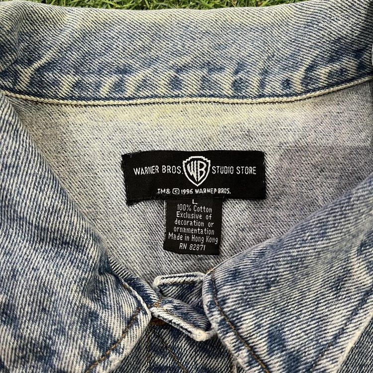 Womens Lonney Tunes denim jacket with embroidered back graphic image 3