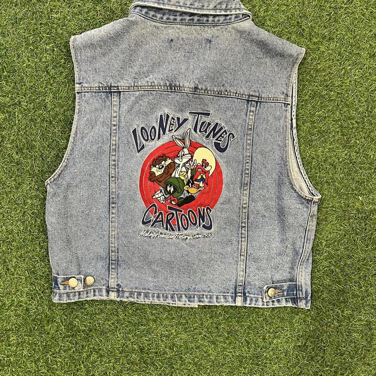 Womens Lonney Tunes denim jacket with embroidered back graphic image 4