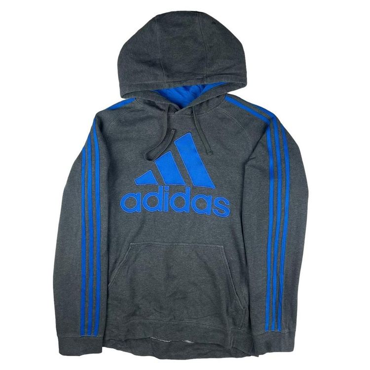 Adidas Vintage Adidas Big Logo Embroidered Spellout Hoodie Grey / Blue Medium product image