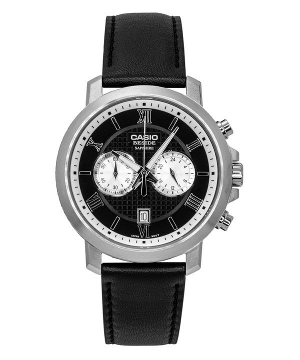 Casio Beside Chronograph Analog Leather Strap Black Dial Quartz BMS-500L-1A Men's Watch obraz 1