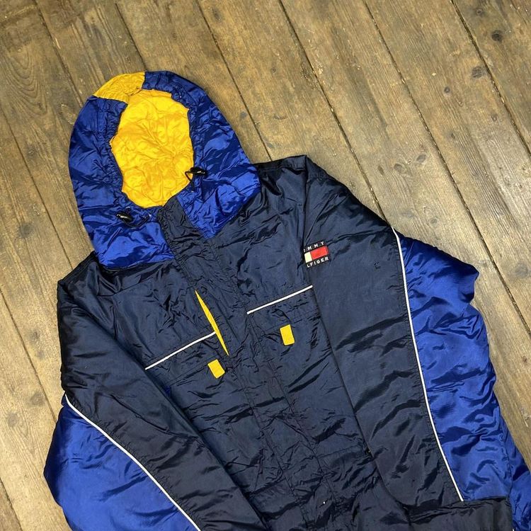 Tommy Hilfiger Puffer Coat Down Fill Vintage Sports Parka Jacket, Navy, Mens XL 2