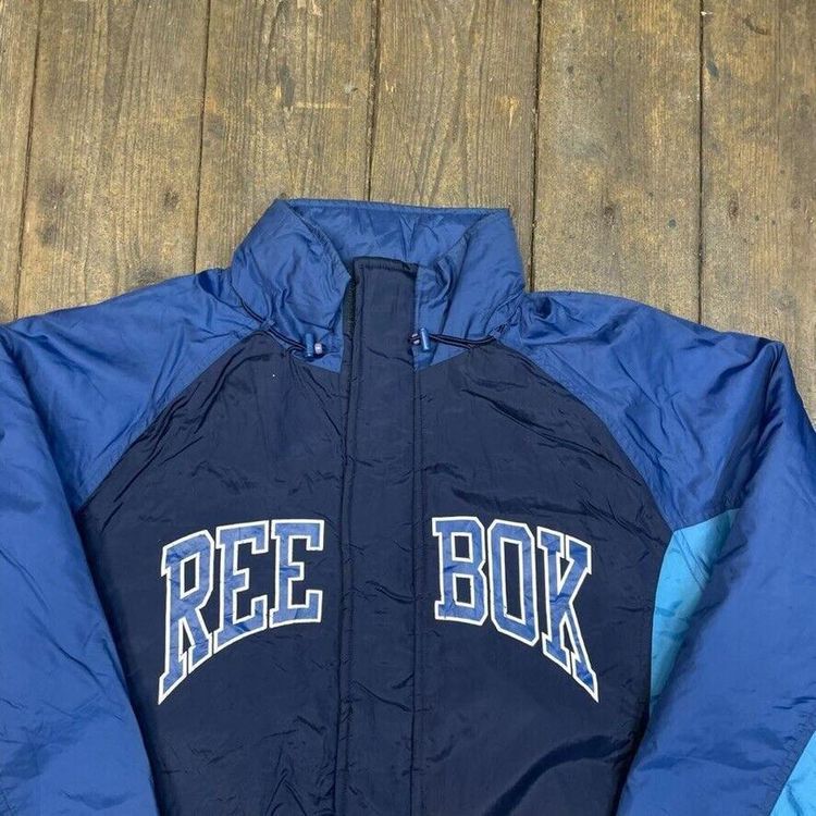 Reebok Puffer Jacket Y2K Vintage Sports Full-Zip Coat, Navy, Mens Large image 2