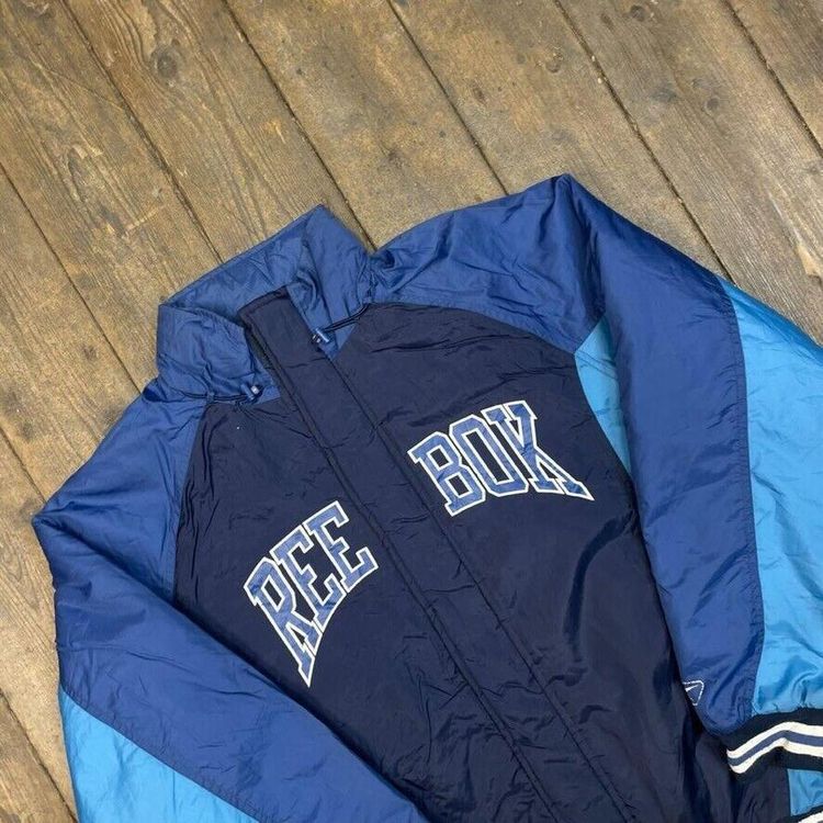 Reebok Puffer Jacket Y2K Vintage Sports Full-Zip Coat, Navy, Mens Large image 3