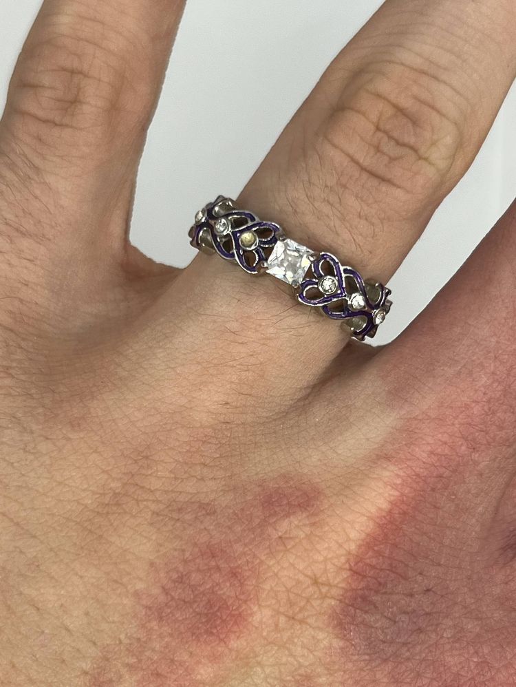 925 Sterling Silver Purple Enamel Celtic Ring – Clear Stone Solitaire image 5
