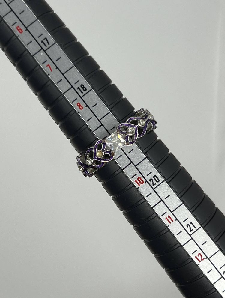 925 Sterling Silver Purple Enamel Celtic Ring – Clear Stone Solitaire image 3