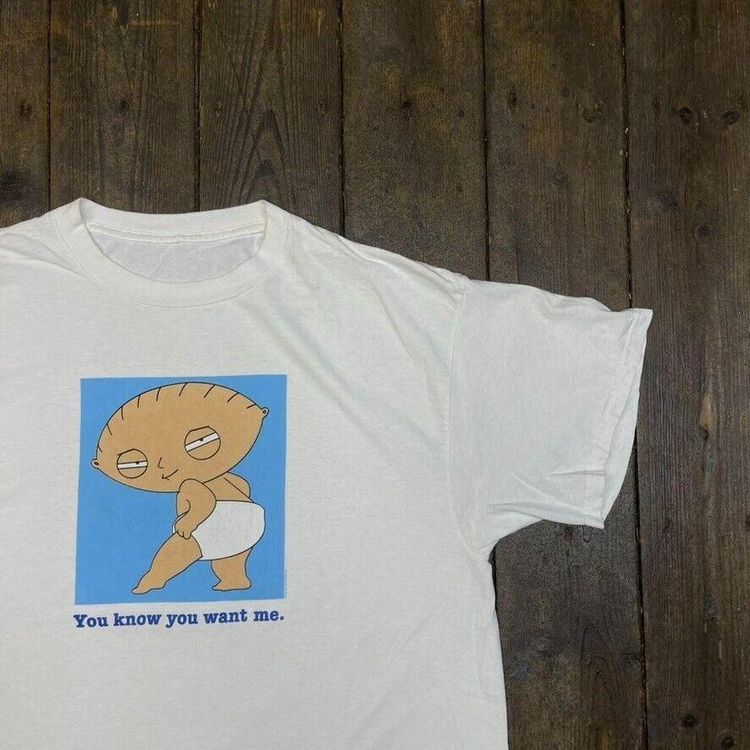 Family Guy T-Shirt Stewie Y2K Graphic USA Short Sleeve Tee, White, Mens 2XL 2