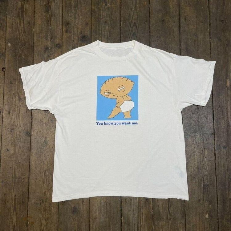 Family Guy T-Shirt Stewie Y2K Graphic USA Short Sleeve Tee, White, Mens 2XL