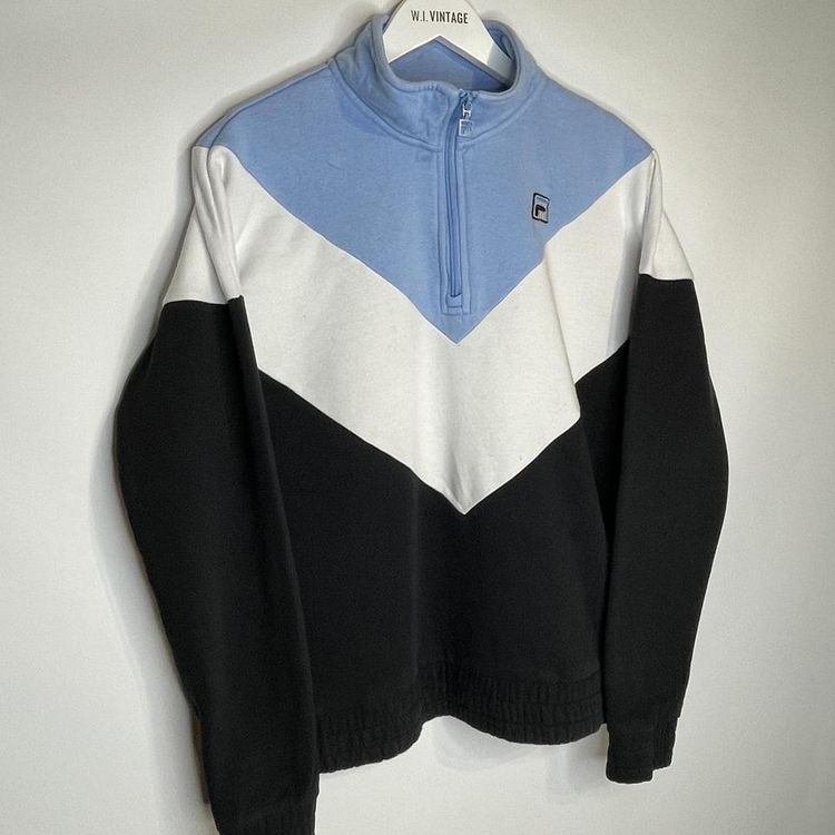 Y2k Fila Sweater black, white and baby blue medium -  size guide 🫶 embroidered logo. image 4
