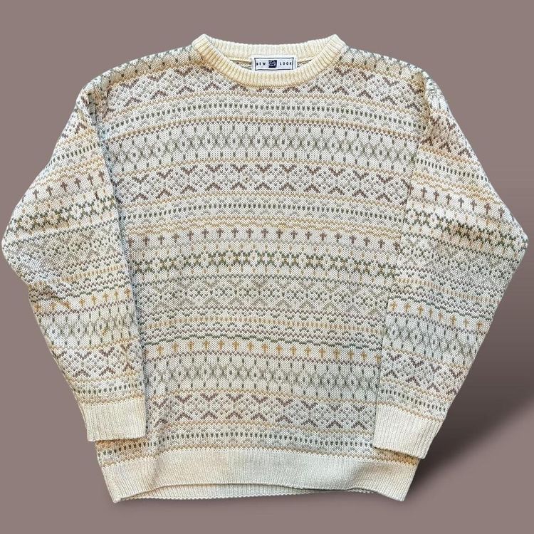 Vintage New Look patterned knitted jumper sweater | cream and pastels image 1