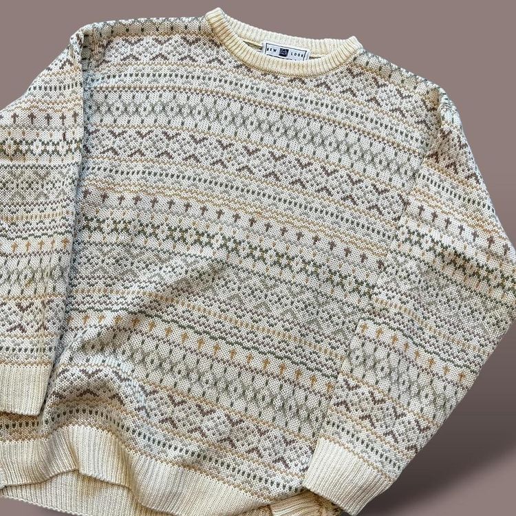 Vintage New Look patterned knitted jumper sweater | cream and pastels image 2