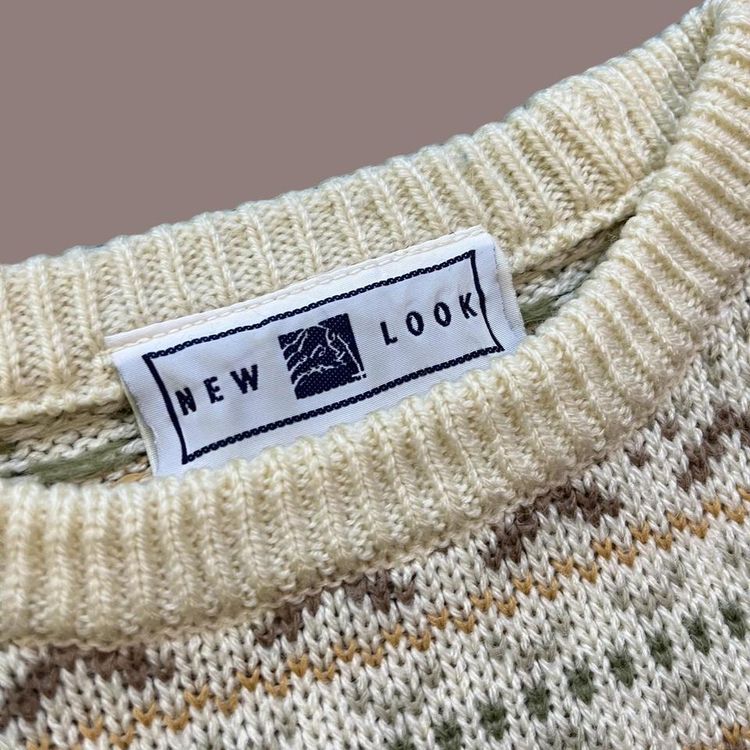 Vintage New Look patterned knitted jumper sweater | cream and pastels image 3
