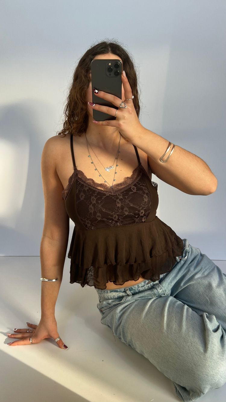 00s brown lace ruffle cami- size M 3