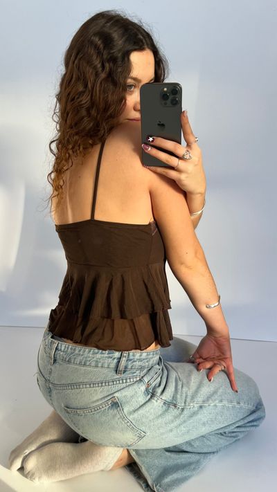 00s brown lace ruffle cami- size M 2