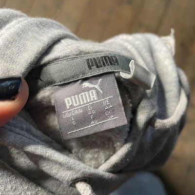 Puma Hoodie Spellout Y2K Sports Sweatshirt, Grey, Womens Large 7