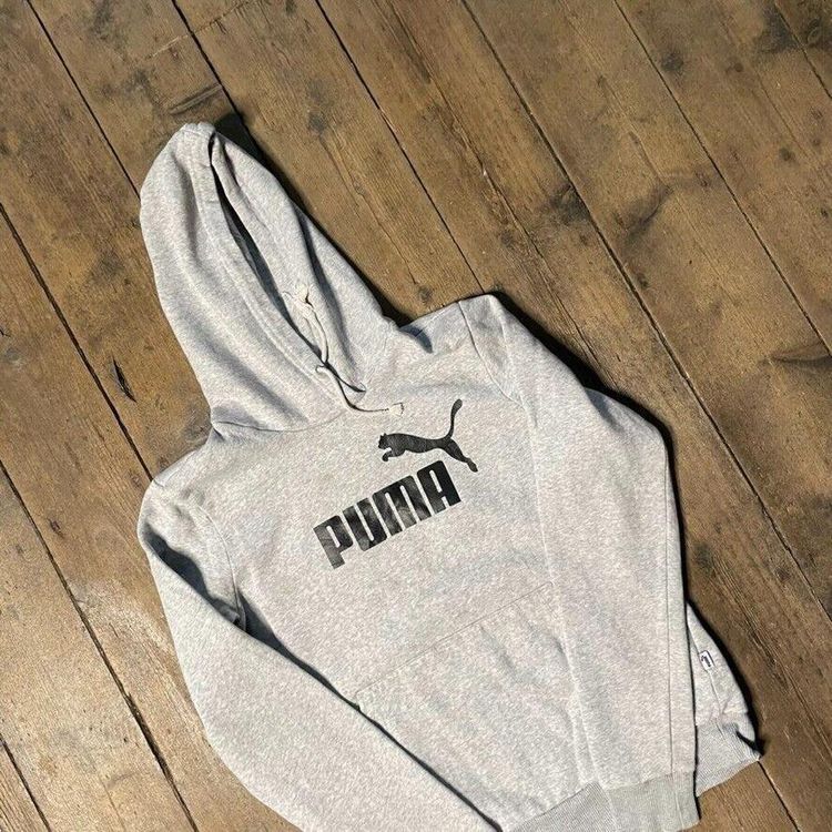 Puma Hoodie Spellout Y2K Sports Sweatshirt, Grey, Womens Large 3