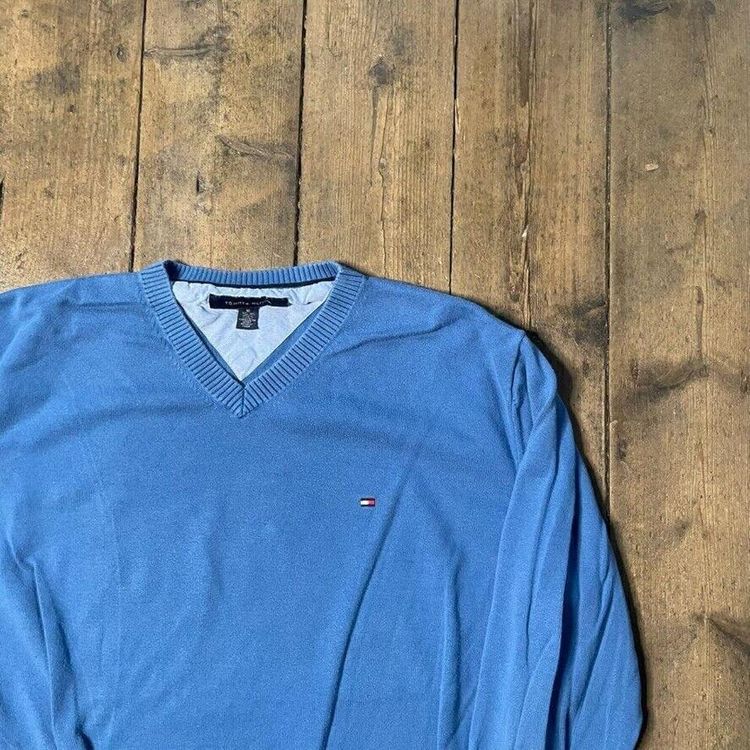 Tommy Hilfiger Jumper Knit V-Neck Knitted Sweater, Blue, Mens XL 2