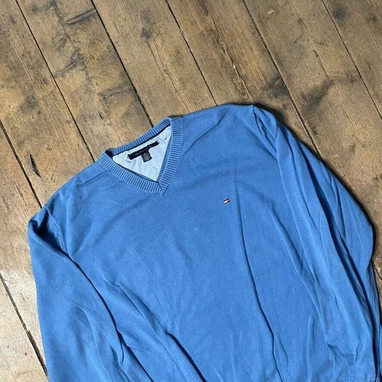 Tommy Hilfiger Jumper Knit V-Neck Knitted Sweater, Blue, Mens XL 3