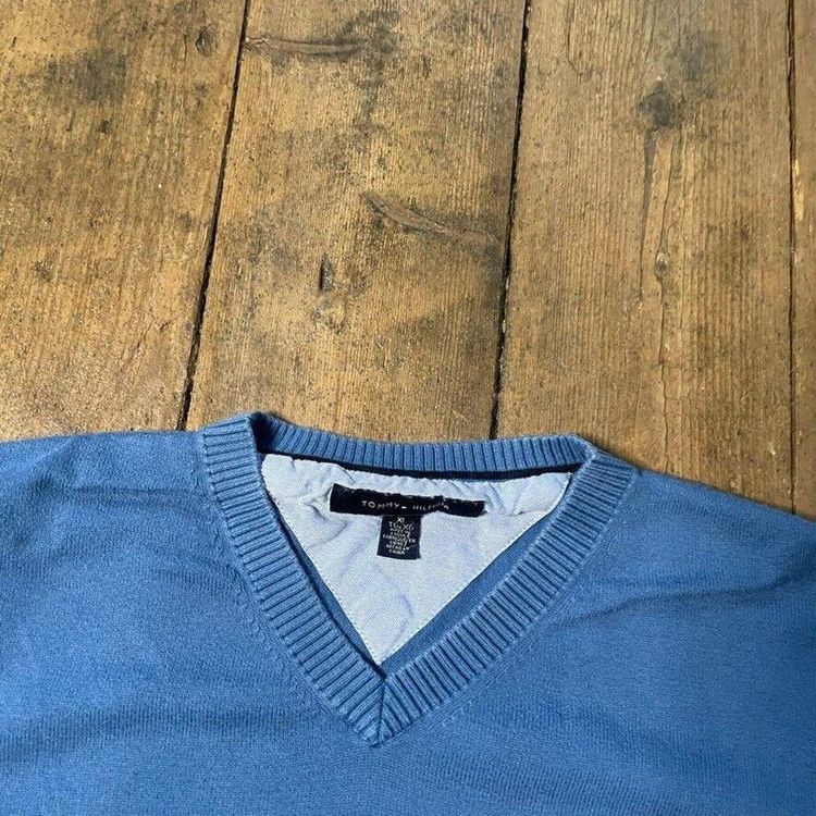 Tommy Hilfiger Jumper Knit V-Neck Knitted Sweater, Blue, Mens XL 6