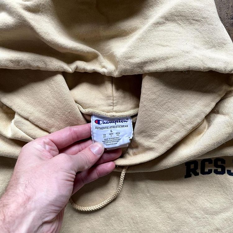 Champion Hoodie College USA Y2K Sports Sweatshirt, Yellow, Mens Large 8