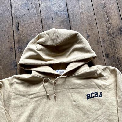 Champion Hoodie College USA Y2K Sports Sweatshirt, Yellow, Mens Large 5